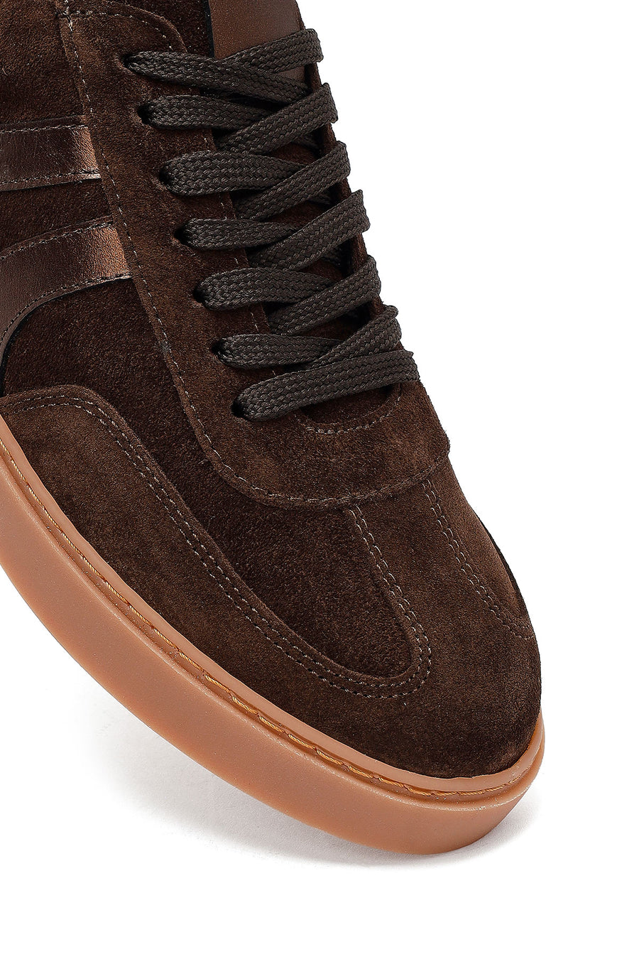 Woman Brown Lace-Up Suede Leather Sneaker