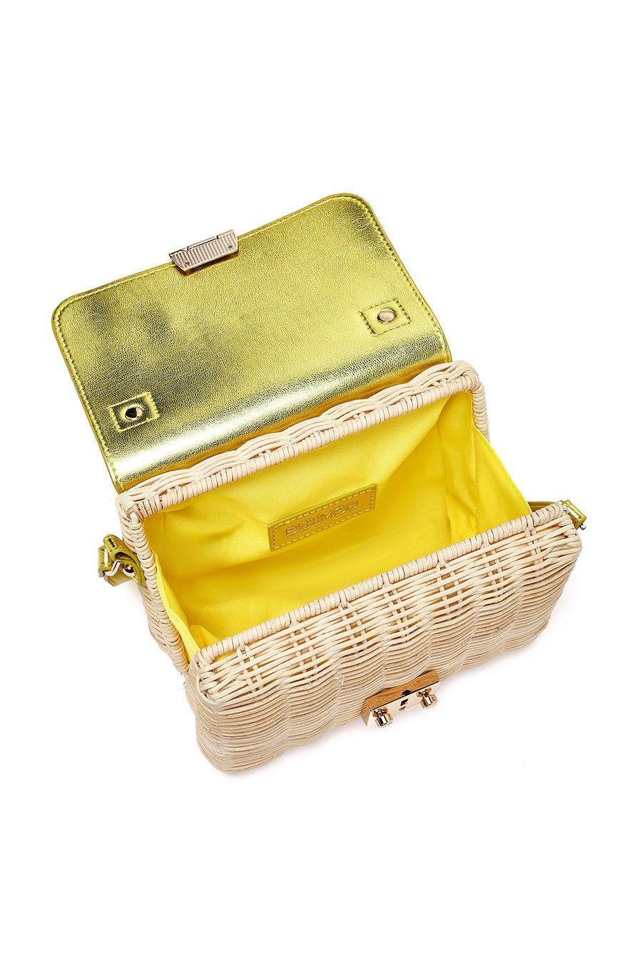 Women's Yellow Accessory Long Strap Straw Crossbody Bag