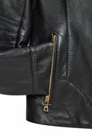 Derek Women's Black Short Leather Jacket | Derimod