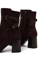 Woman Brown Zip Closure Chunky Heeled Suede Boots | Derimod