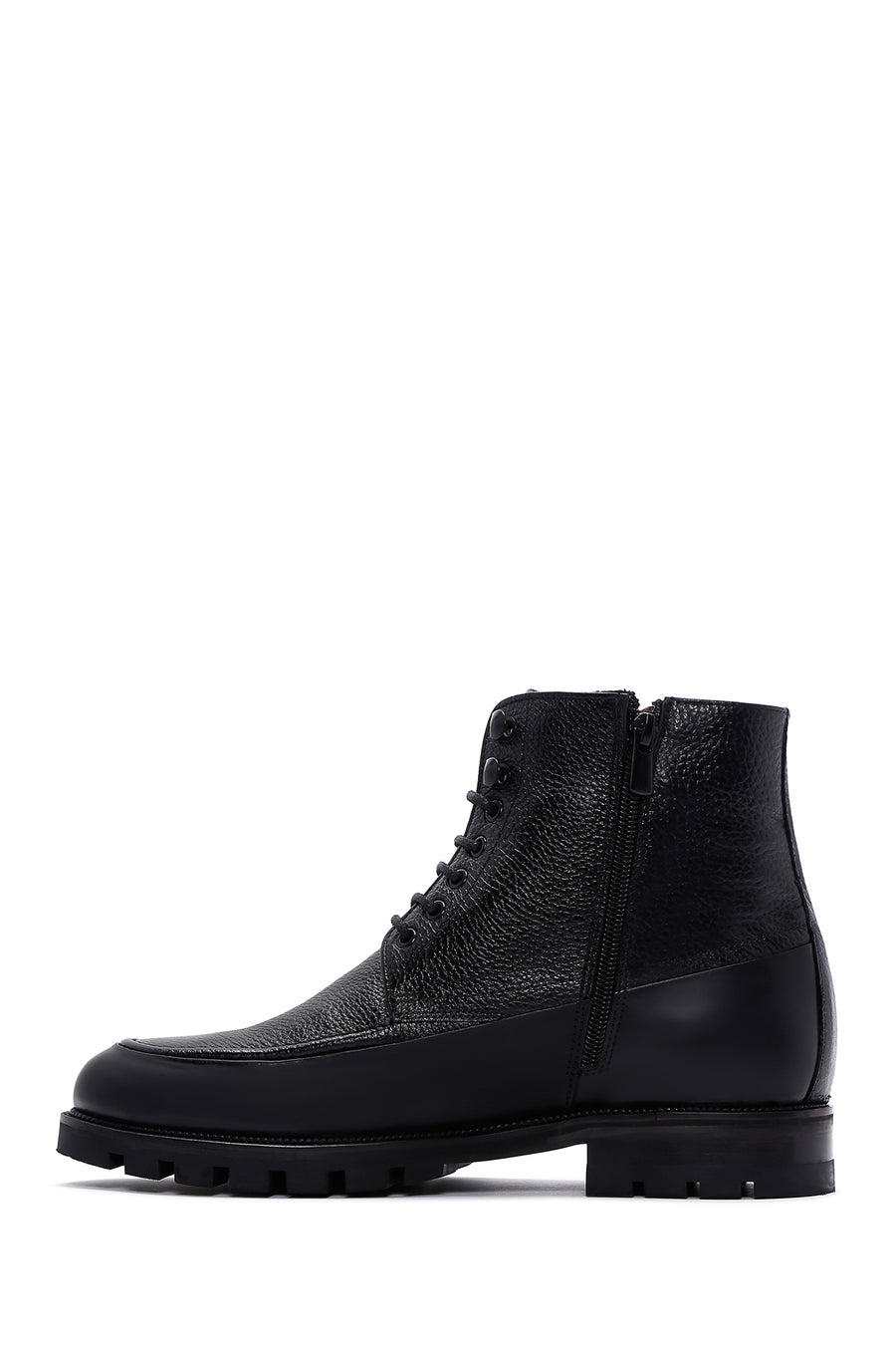Men's Black Leather Zippered Casual Boots
