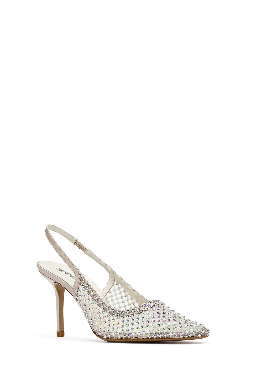 Women's Beige Stoned Open Back Thin Heeled Leather Shoes