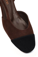 Women's Brown Open Back Suede Leather Ballet Flats | Derimod