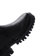 Woman Black Zippered Thick Sole Leather Boot | Derimod