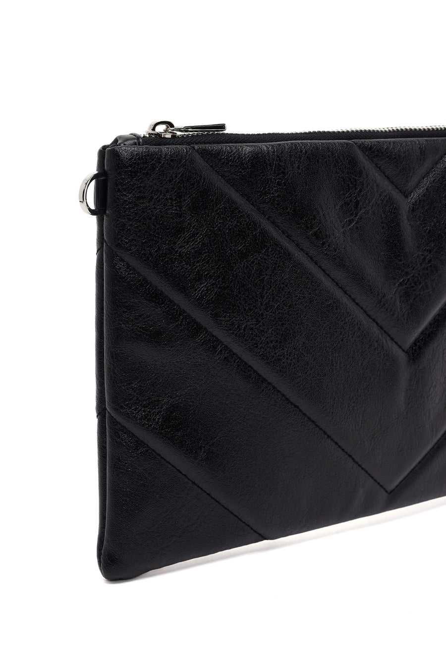 Woman Black Chain-Strap Patterned Clutch Bag