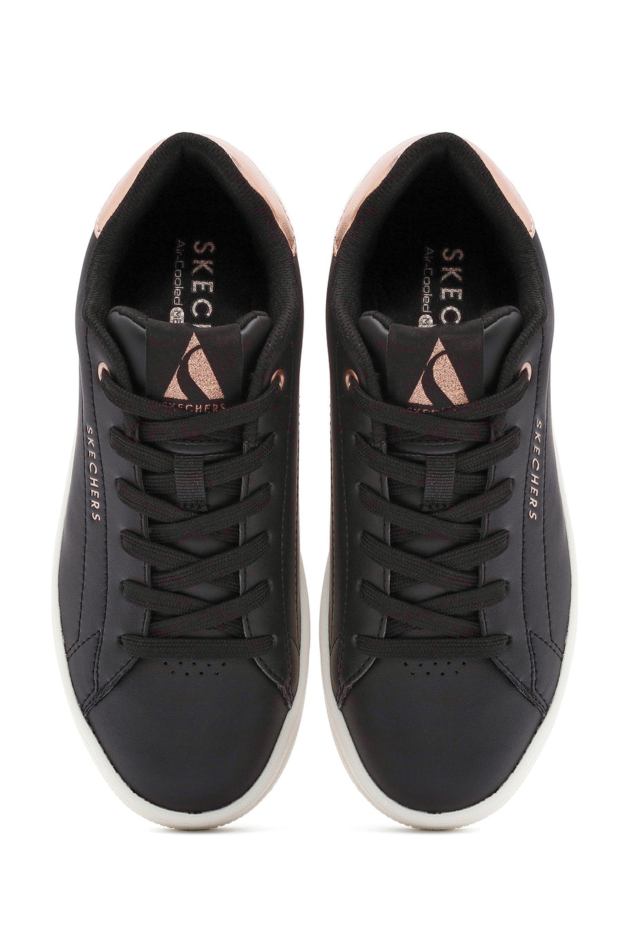Skechers Women's Black Uno Court Lace-Up Chunky Sole Leather Sneakers