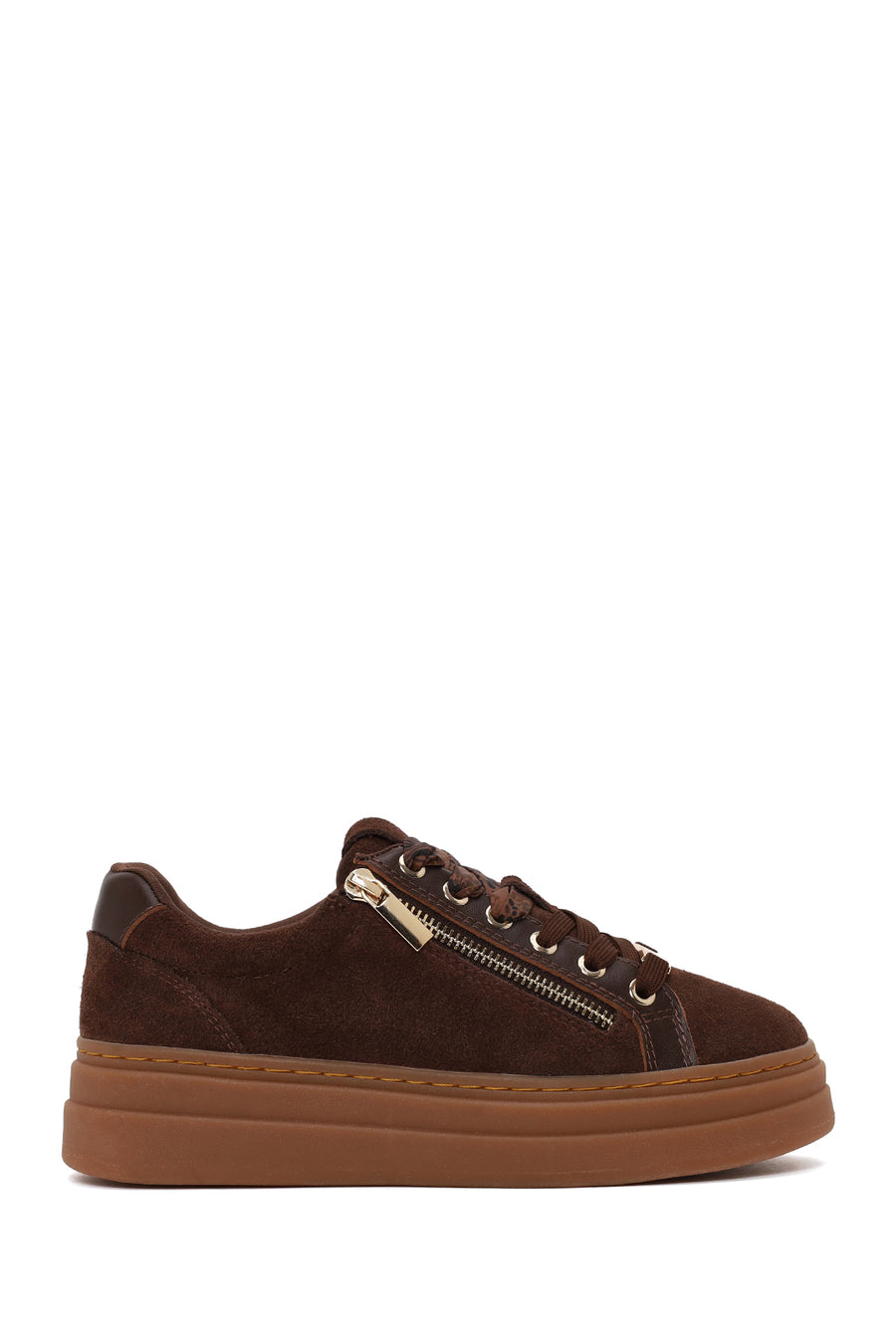 Kadın Kahverengi Bağcıklı Kalın Tabanlı Süet Deri Sneaker AF520009DS | Derimod