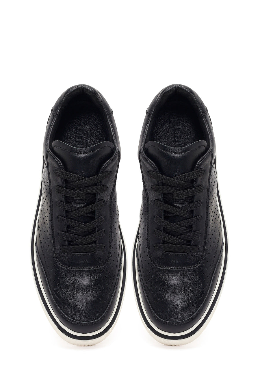 Erkek Siyah Bağcıklı Deri Sneaker