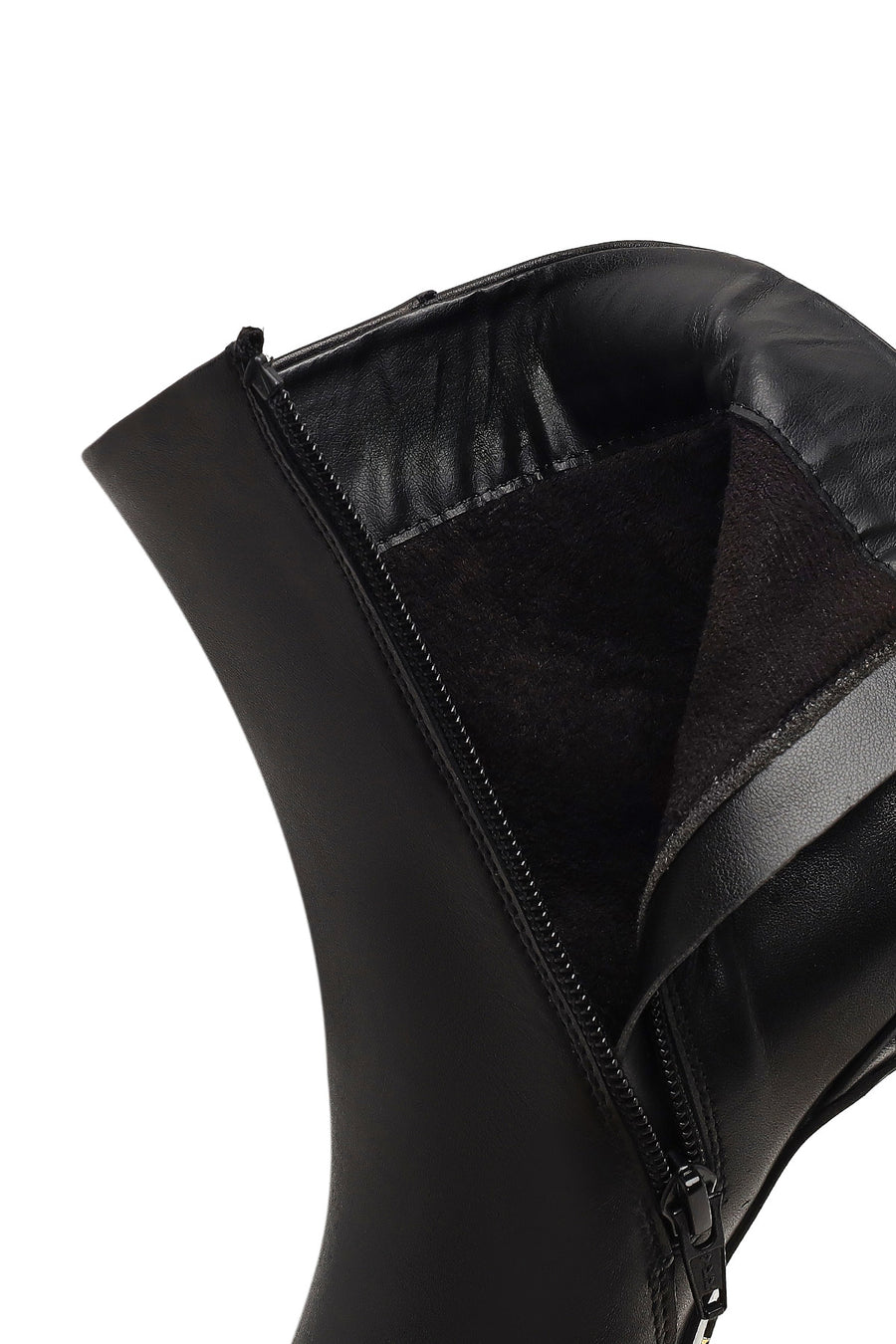 Women's Black Zippered High Thin Heel Leather Boot
