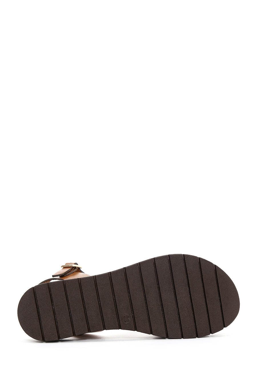 Women's Brown Thick Soled Knitted Detailed Leather Bodrum Sandals