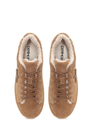 Kadın Camel Bağcıklı Kalın Tabanlı Süet Deri Teddy Sneaker | Derimod