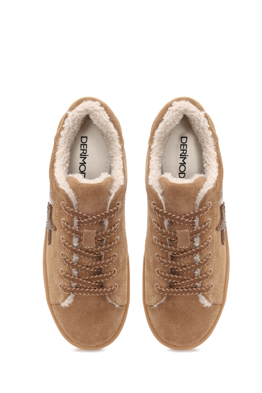 Kadın Camel Bağcıklı Kalın Tabanlı Süet Deri Teddy Sneaker