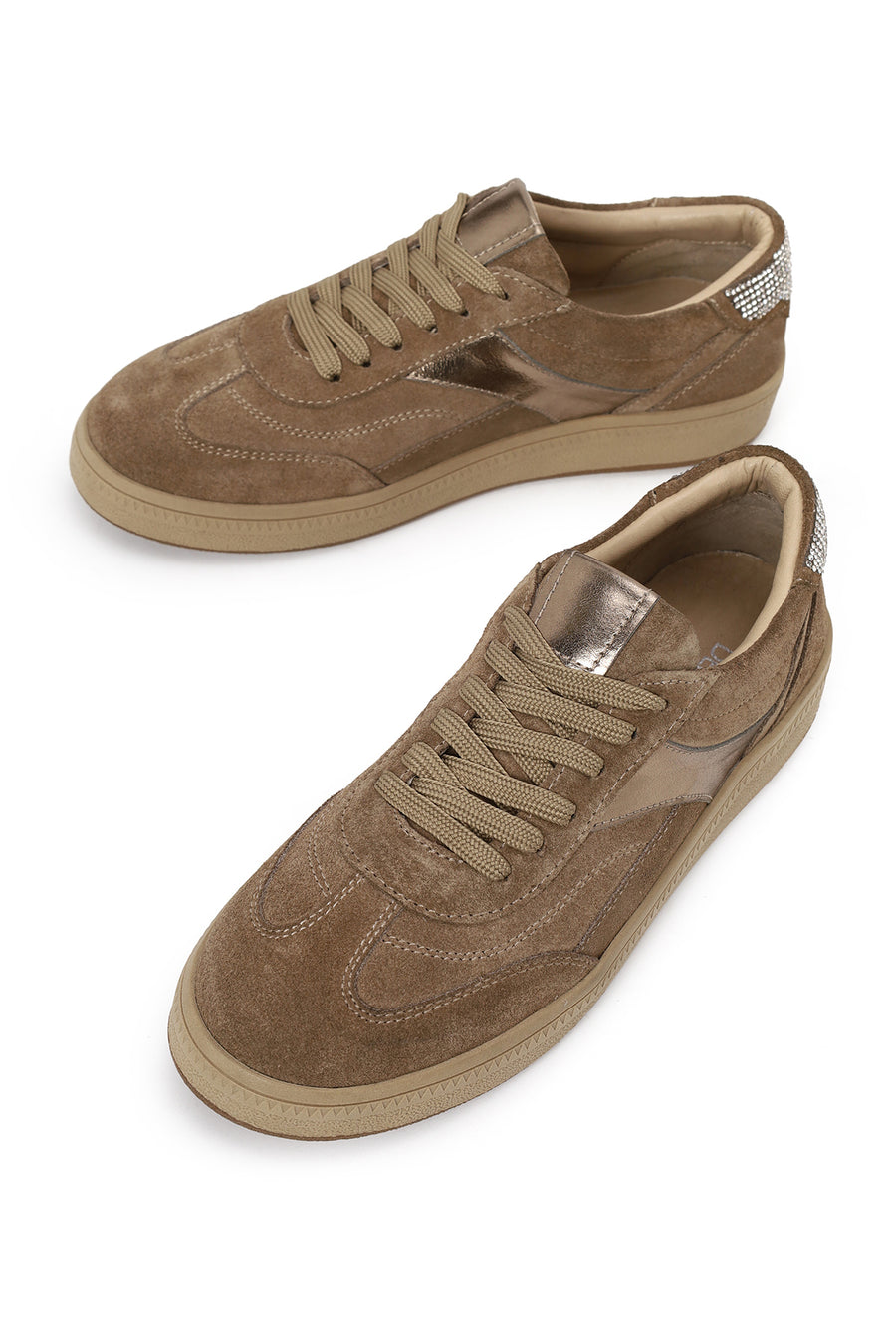 Kadın Bej Bağcıklı Süet Deri Sneaker