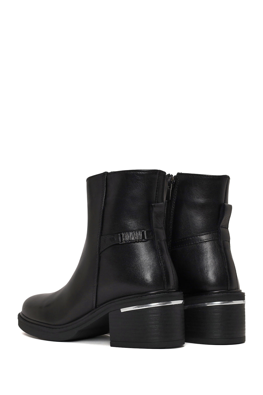 Woman Black Zip Closure Chunky-heeled Leather Boots