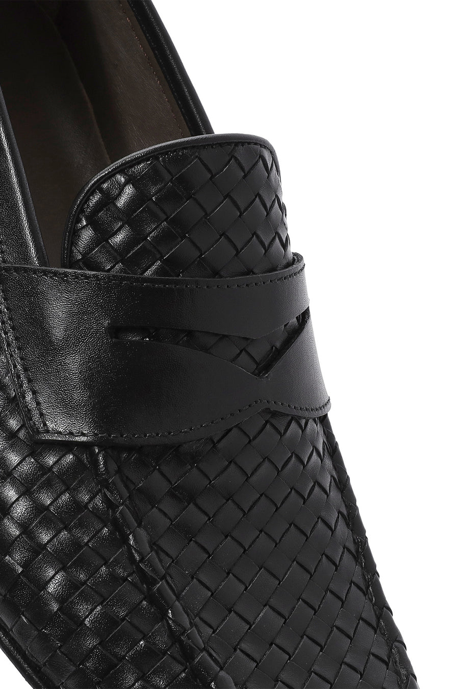 Erkek Siyah Örgü Deri Klasik Loafer