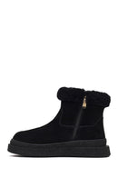 Woman Black Zip Closure Thick-Soled Suede Teddy Boots | Derimod
