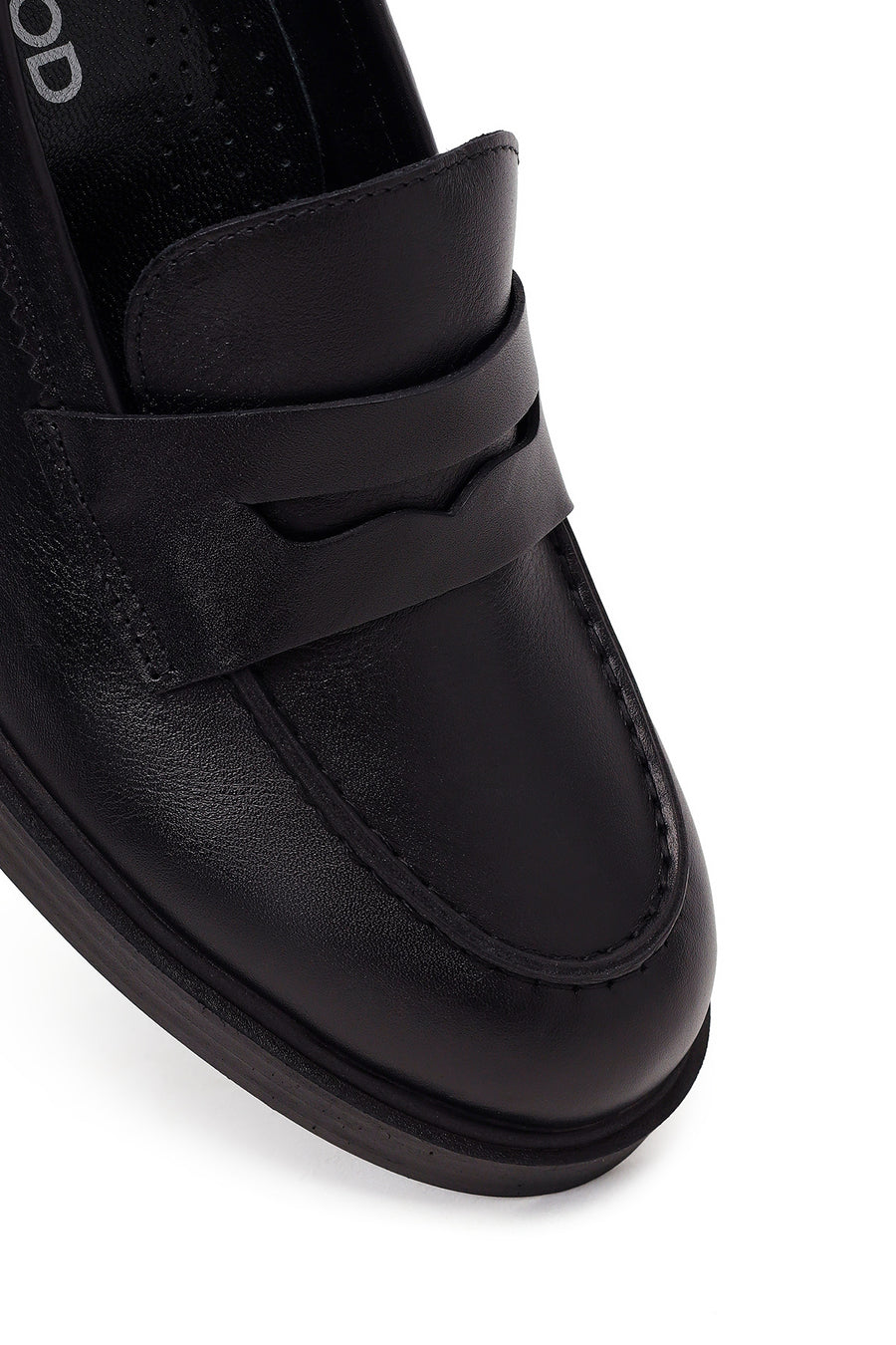 Kadın Siyah Kalın Topuklu Deri Maskülen Loafer