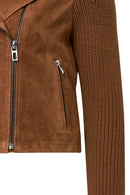 Marcy Women's Brown Double Breasted Suede Leather Jacket | Derimod