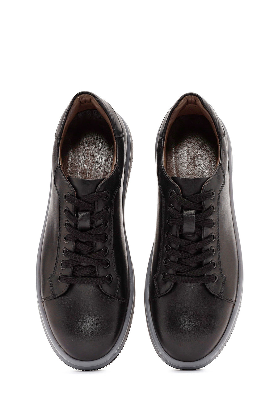 Erkek Siyah Bağcıklı Deri Sneaker