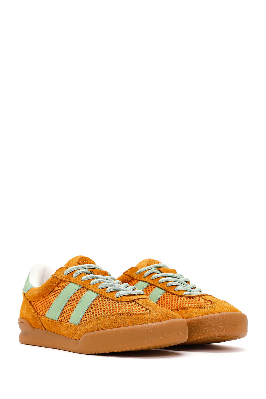 Women's Orange Lace-up Leather Sneaker