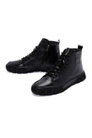 Men's Black Lace-Up Zippered Leather Boots | Derimod