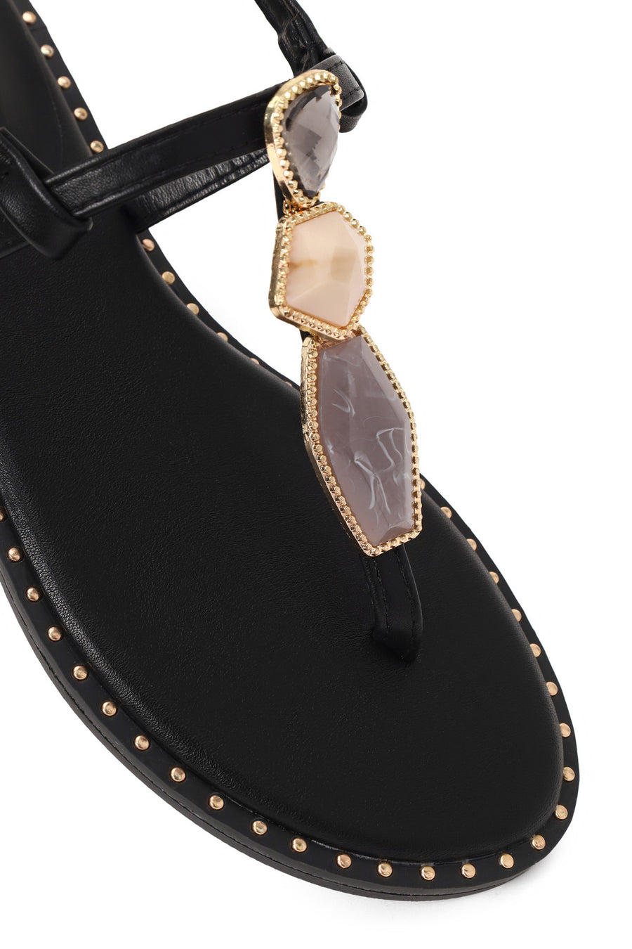 Woman Black Ankle-Buckle Embellished Toe-Post Sandal