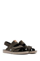 Men's Khaki Strappy Leather Sandals | Derimod
