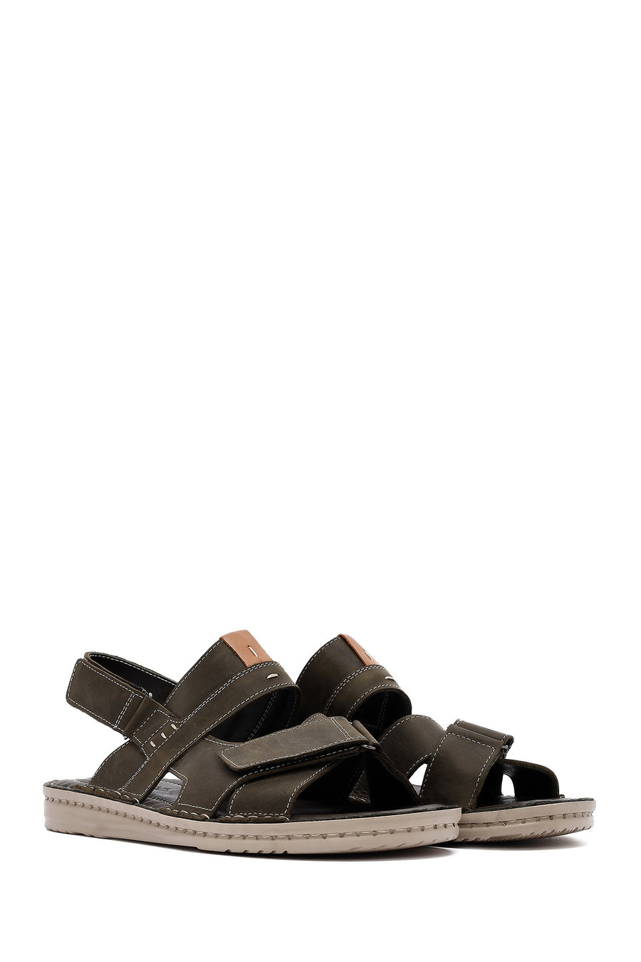 Men's Khaki Strappy Leather Sandals