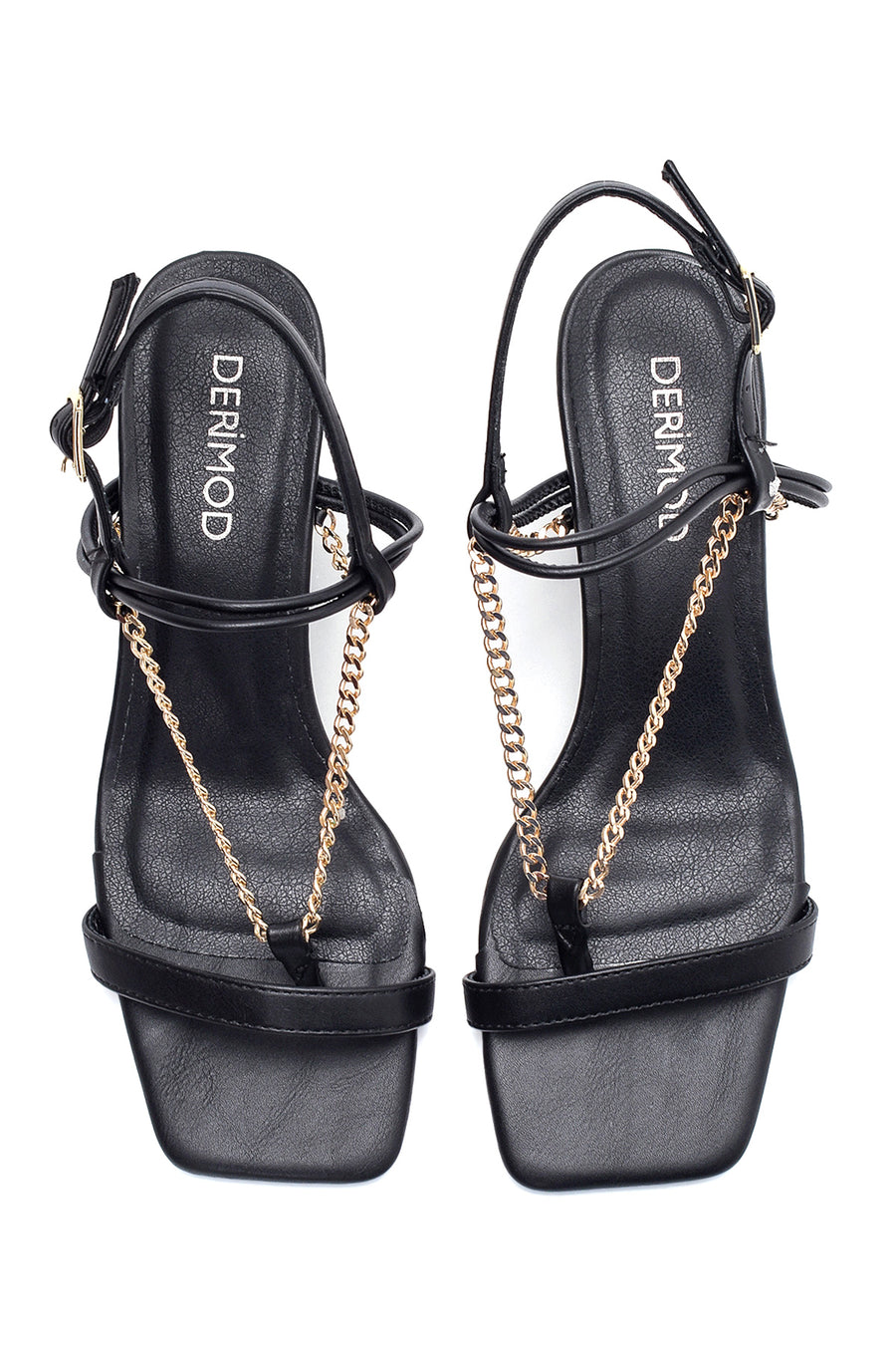 Women's Black Chain Heeled Sandals