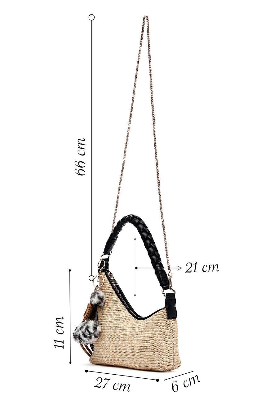 Woman Cream Charm-Embellished Straw Shoulder Bag