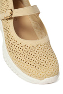 Woman Beige Patterned Suede Comfort Buckle Shoes | Derimod