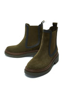 Women's Khaki Suede Leather Chelsea Boots | Derimod