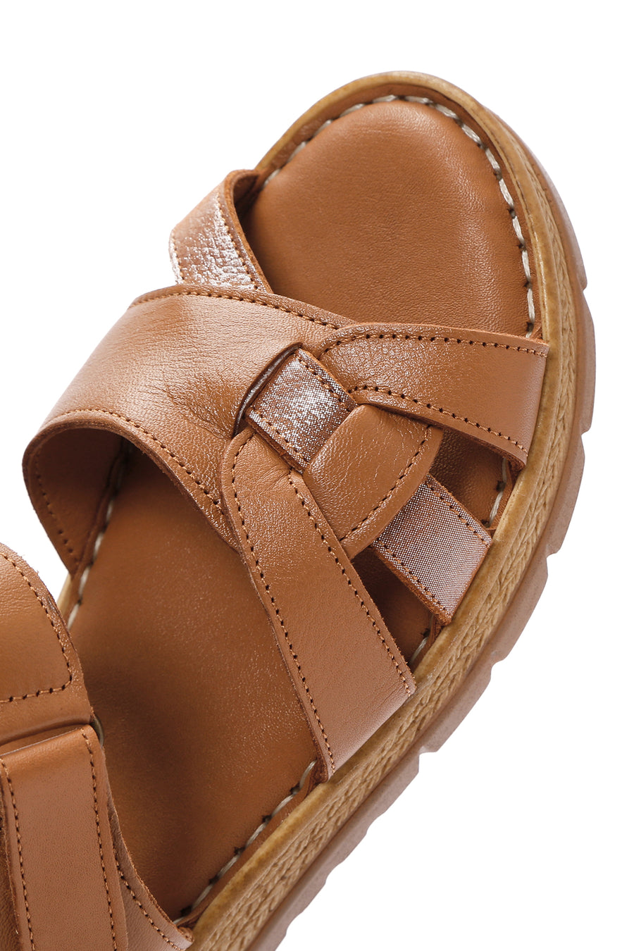 Kadın Taba Bilekten Bantlı Deri Comfort Sandalet