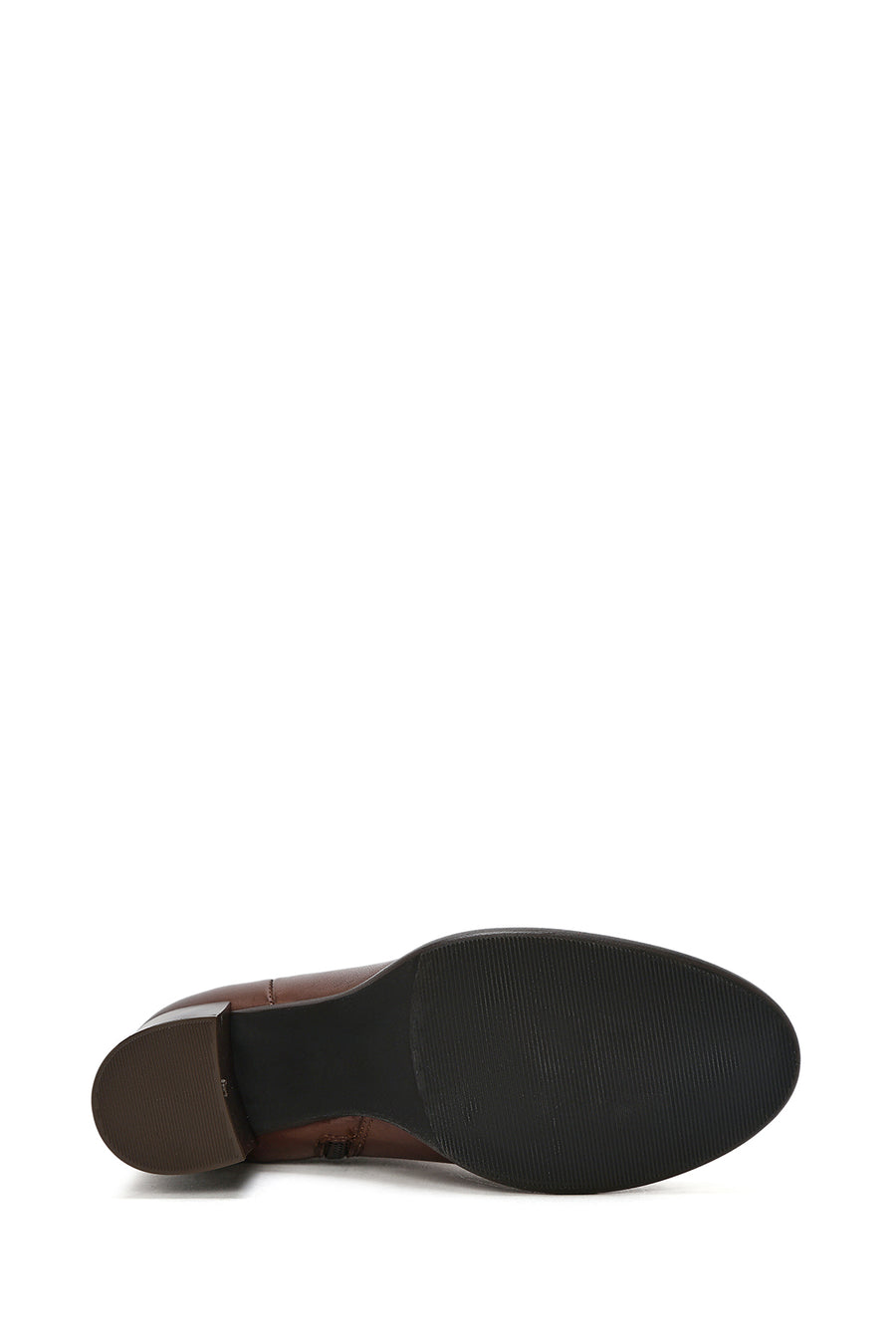 Woman Brown Zippered Chunky Heels Leather Boot