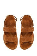 Woman Tan Strappy Thick-Soled Suede Sandal | Derimod