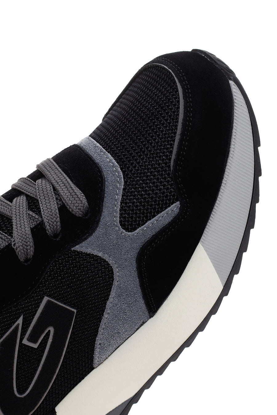 Alberto Guardiani Men's Black Gray Winner Thick Soled Leather Sneaker