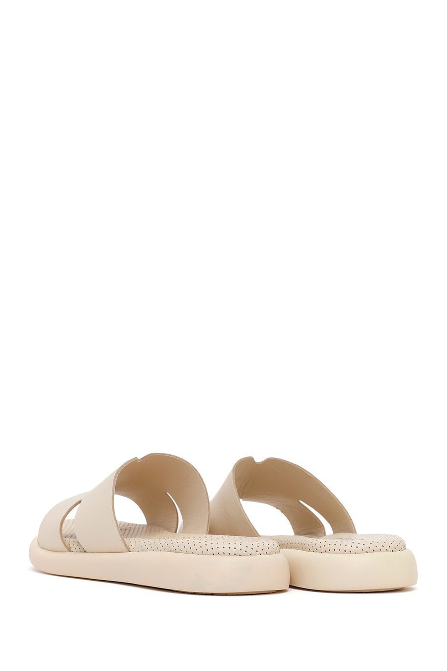 Woman Beige Leather Slippers