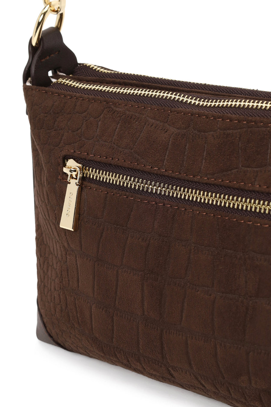 Woman Brown Printed Long-Strap Suede Shoulder Bag