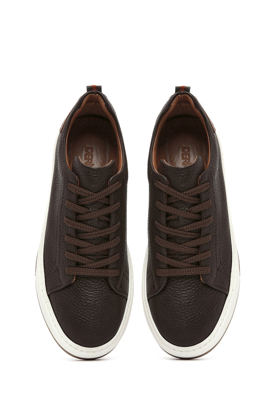Men's Brown Lace-up Thick-Sole Leather Sneaker