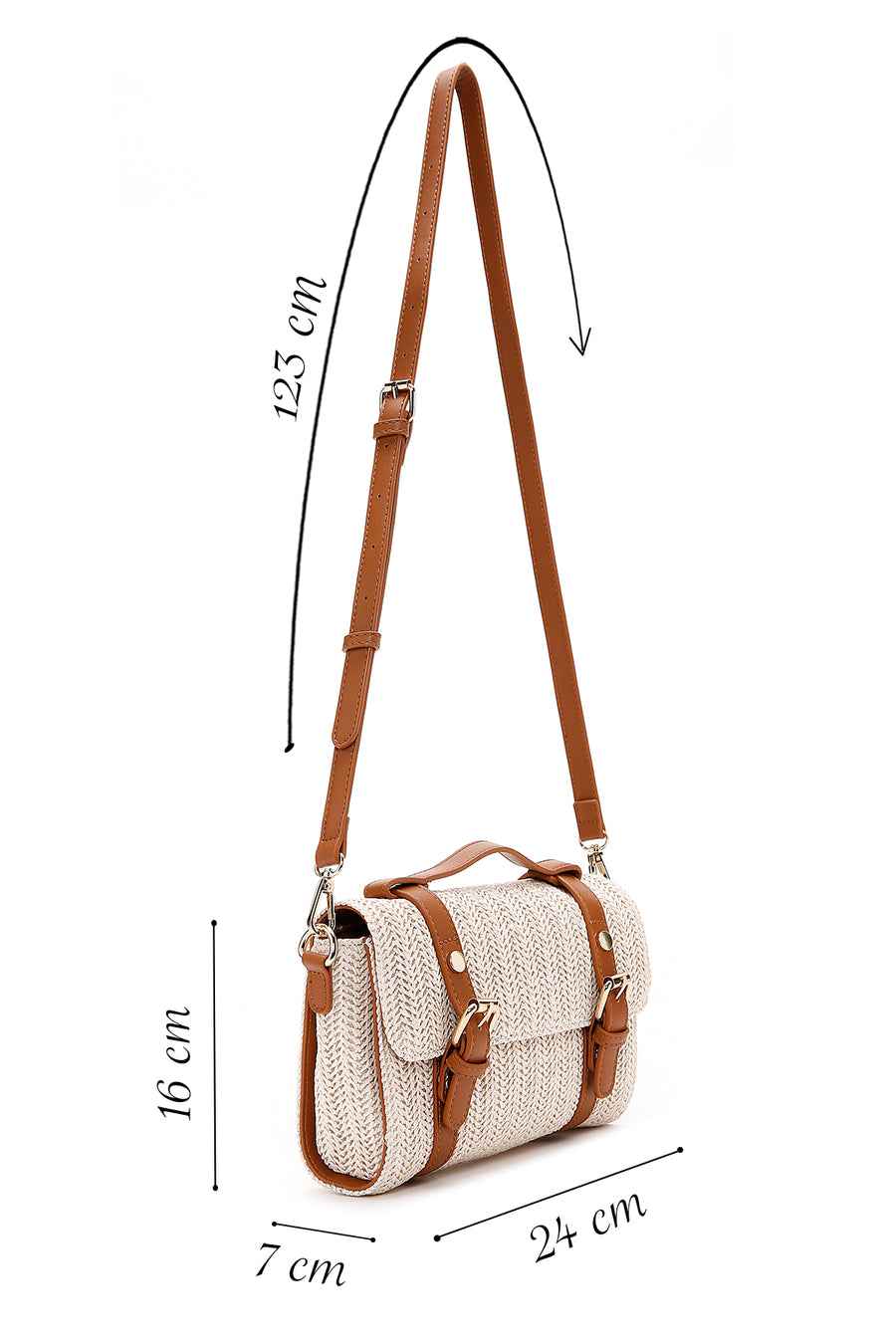 Women's Cream Long Strap Straw Crossbody Bag