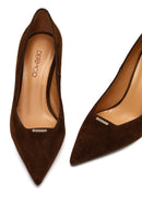 Women's Brown Thin Heeled Suede Leather Stiletto | Derimod
