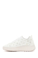 Woman White Lace-Up Patterned Thick-Soled Fabric Sneaker | Derimod