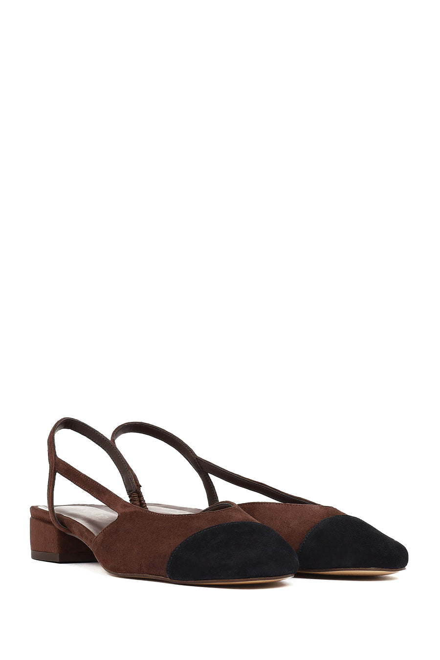 Women's Brown Open Back Suede Leather Ballet Flats