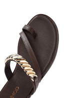 Women's Brown Leather Slippers | Derimod