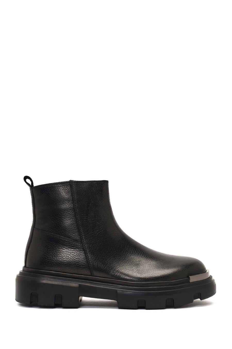 Male Black Zip Closure Thick-Soled Leather Boots WM710013DF | Derimod