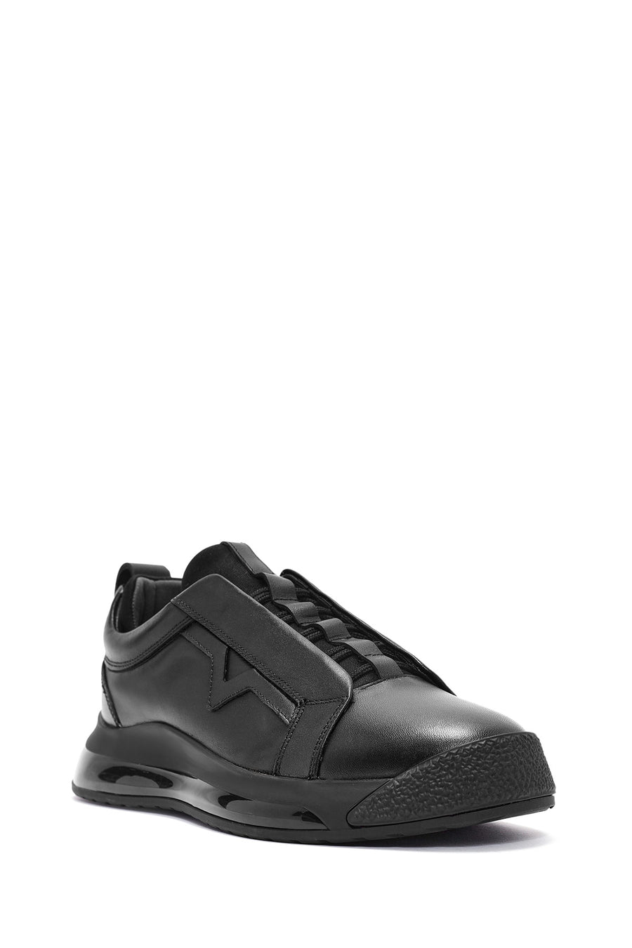 Erkek Siyah Bağcıklı Deri Sneaker