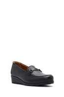Women's Black Buckle Platform Leather Comfort Loafer | Derimod