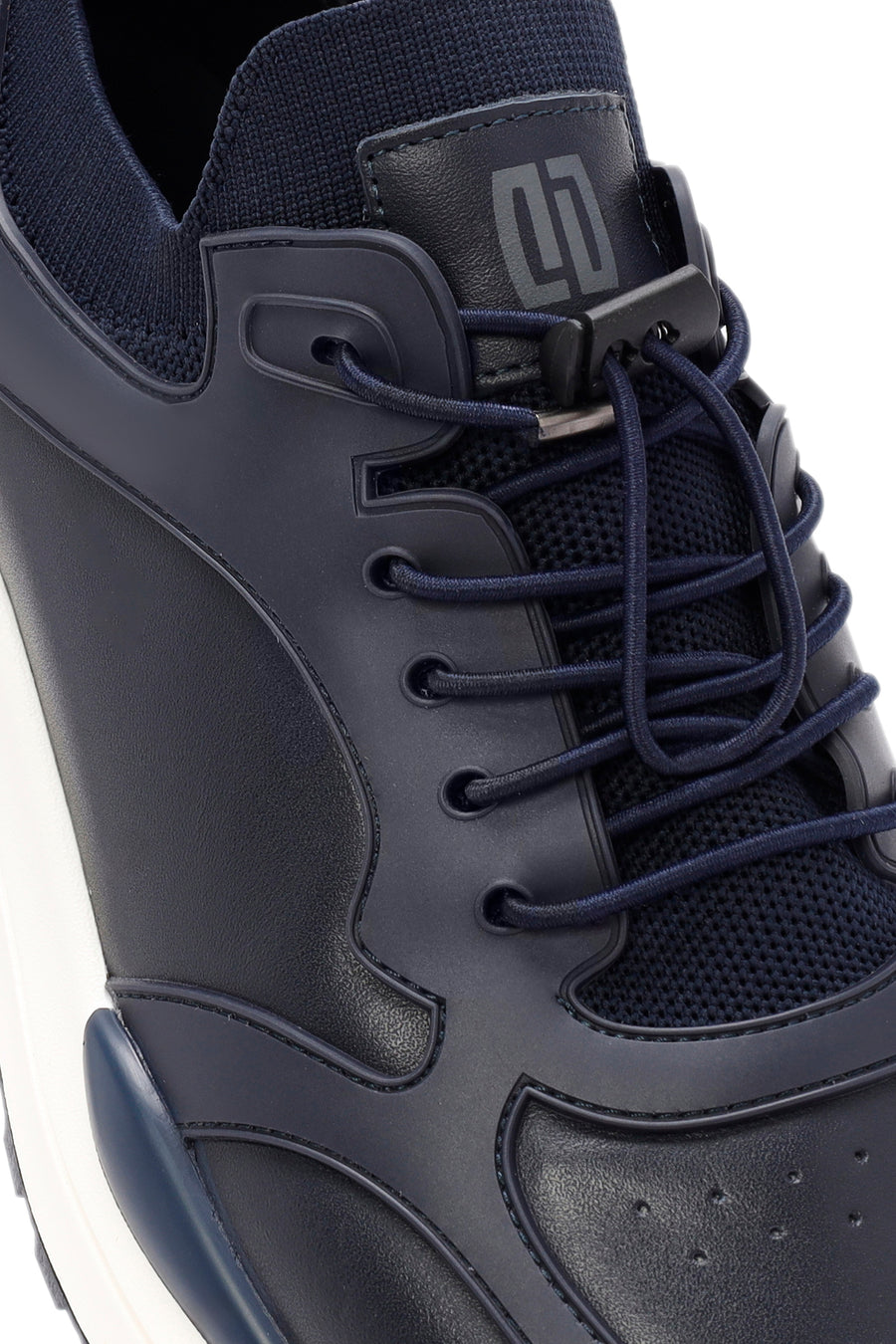 Erkek Lacivert Bağcıklı Deri Sneaker