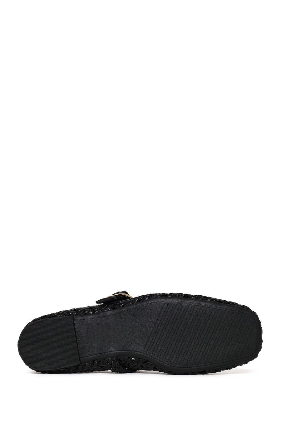 Woman Black Buckled Braided Ballerine flats
