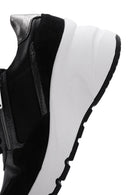Women's Black Lace-Up Zipper Detailed Wedge Heel Leather Sneakers | Derimod